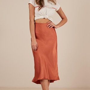 Showpo - Midi Satin Skirt in Rust